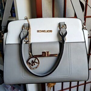 Michael Kors white & grey leather satchel (purse / bag)